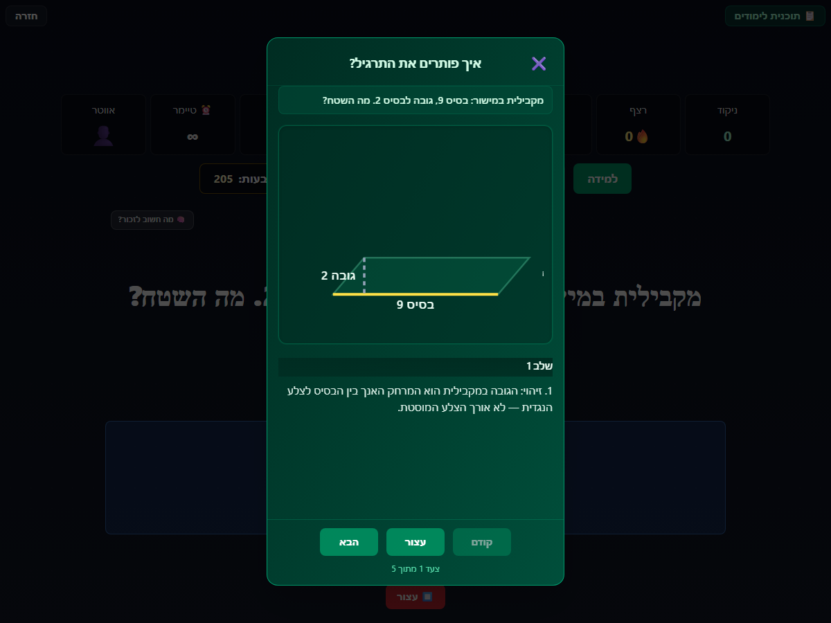 מסך תרגול בגאומטריה